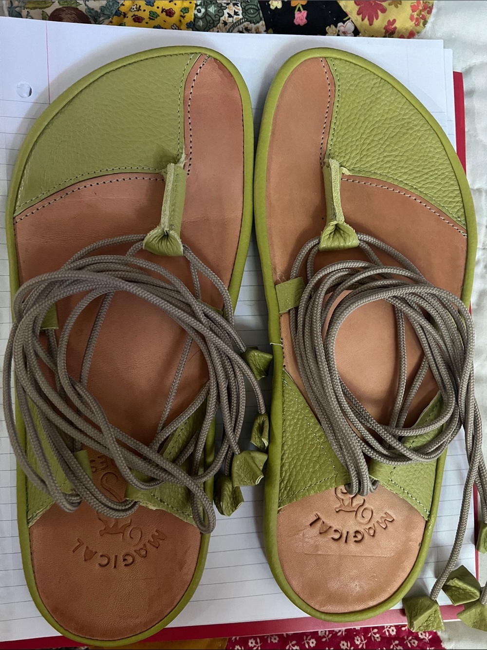 Magical Shoes barefoot lime green Leather Lace-Up Women’s Sandals